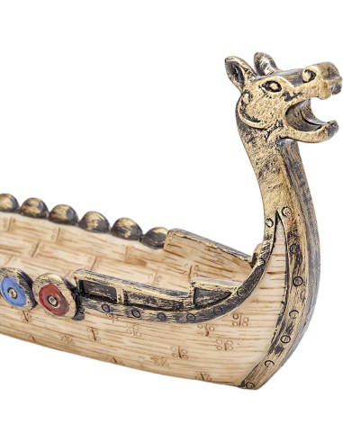 Quemador de Incienso Comeon Barco Dragón 25cm Resina Marrón