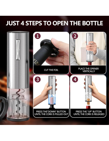 Abridor de Vino Eléctrico BGFOX Recargable Acero Inoxidable