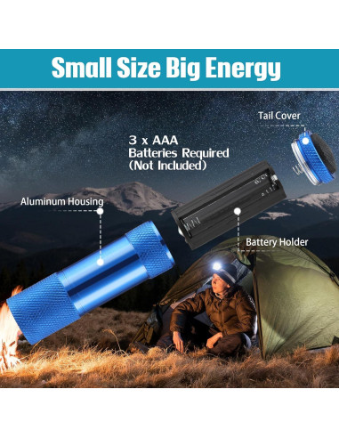 20 Linternas LED Mini VIHOSE Aluminio Portátiles Brillantes