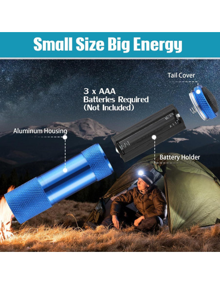 20 Linternas LED Mini VIHOSE Aluminio Portátiles Brillantes