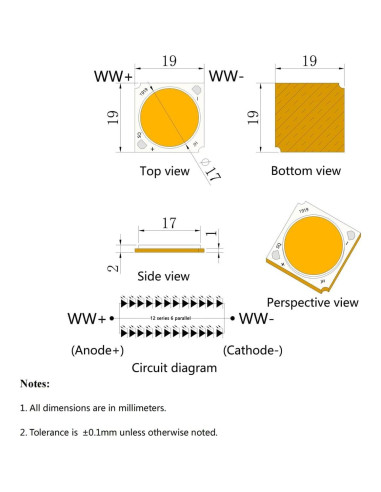 Chip LED 36W Blanco Cálido 3000K CRI95 LEDGUHON