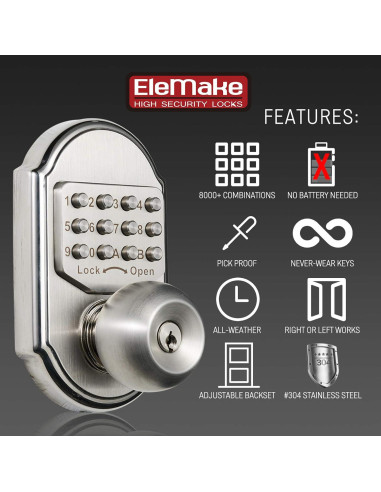 Cerradura de Puerta Sin Llave Motovecor MKD-001 Acero Inoxidable