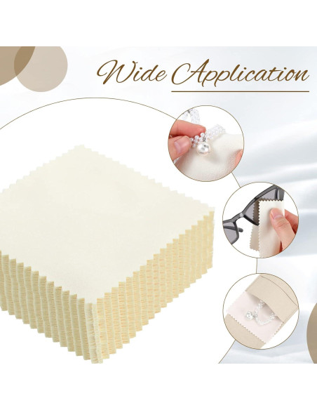 120 Bolsas de Joyería Microfibra Beige 8x8cm con Paños de Limpieza