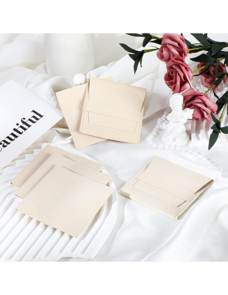 120 Bolsas de Joyería Microfibra Beige 8x8cm con Paños de Limpieza