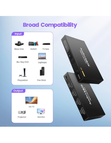 Conmutador HDMI 3 en 1 Avedio Links 4K 60Hz Automático