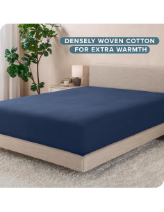 Sábana Ajustable Reina Bare Home 100% Algodón Franela Azul 2