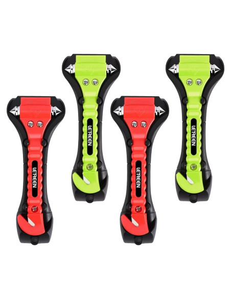 4 Martillos de Seguridad LETREEN 2 en 1 para Coche - Cortador y Rompedor de Ventanas