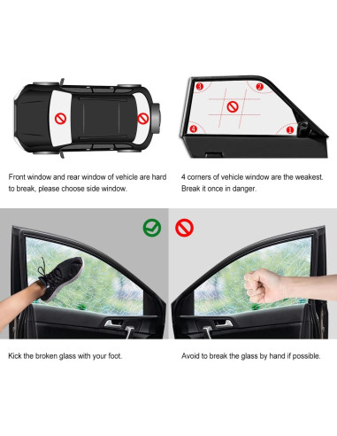 4 Martillos de Seguridad LETREEN 2 en 1 para Coche - Cortador y Rompedor de Ventanas