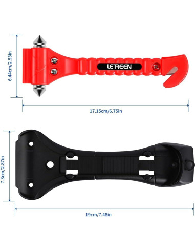 4 Martillos de Seguridad LETREEN 2 en 1 para Coche - Cortador y Rompedor de Ventanas