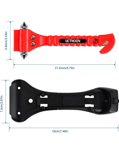 4 Martillos de Seguridad LETREEN 2 en 1 para Coche - Cortador y Rompedor de Ventanas