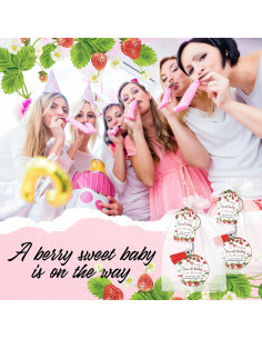 50 Juegos de Recuerdos de Fresa para Baby Shower - Llavero y Bolsas 2