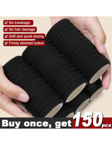 150 Sujetadores de Cabello IKOCO Algodón Sin Costura Negros