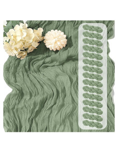 Paquete de 15 corredores de mesa de gasa verde salvia 43x274 cm