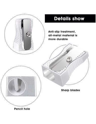 10 Mini Sacapuntas de Metal Cobee para Lápices - Plata