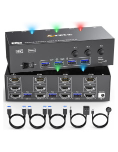 Conmutador KVM 8K 3 Monitores 3 Computadoras KCEVE HDMI DP