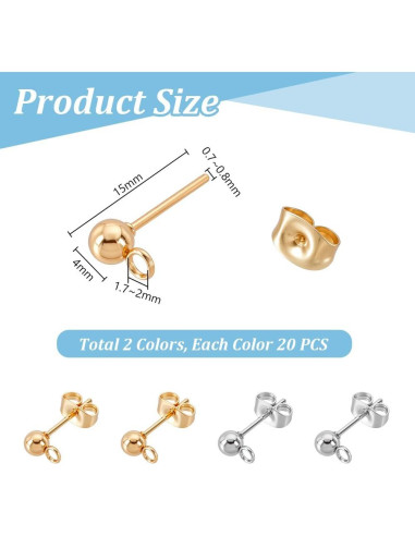 20 Pares de Puntos de Aretes PH PandaHall Acero Inoxidable