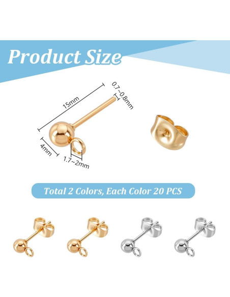 20 Pares de Puntos de Aretes PH PandaHall Acero Inoxidable