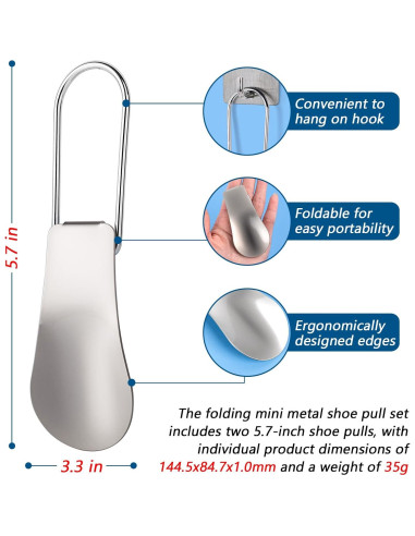 Tiradores de Zapatos de Metal Plegables 14.5 cm - EYIWEITING - Paquete de 2