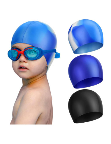 3 Gorros de Natación Silicona Janmercy para Niños y Adultos