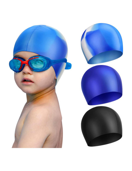 3 Gorros de Natación Silicona Janmercy para Niños y Adultos