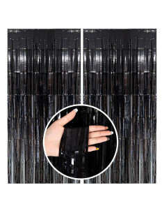 Cortinas de flecos de papel de aluminio negro BOMSI 2m x 1m