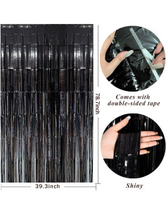 Cortinas de flecos de papel de aluminio negro BOMSI 2m x 1m 2