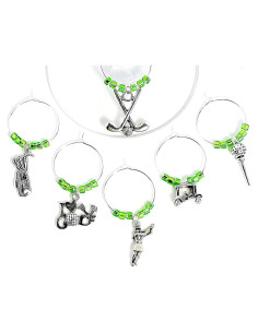 Set de 6 Encantos de Vino de Golf de Plata - Regalo Original