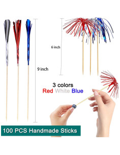 Palillos de cóctel Amovvita 100 piezas 22.86 cm colores patrióticos 2