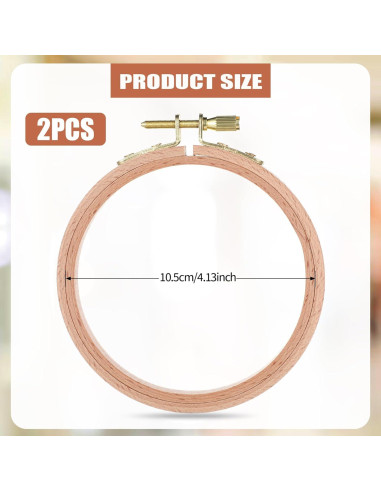 2 Aros de Bordado de Madera de Haya 10.5cm con Tornillo Ajustable