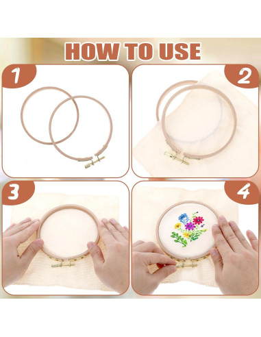 2 Aros de Bordado de Madera de Haya 10.5cm con Tornillo Ajustable