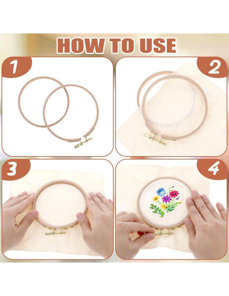 2 Aros de Bordado de Madera de Haya 10.5cm con Tornillo Ajustable