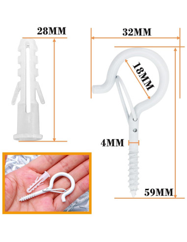 40 Ganchos de Tornillo Datttcc con Hebilla de Seguridad 5.8cm Blanco