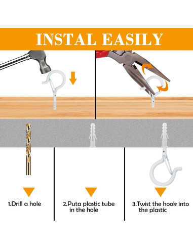 40 Ganchos de Tornillo Datttcc con Hebilla de Seguridad 5.8cm Blanco