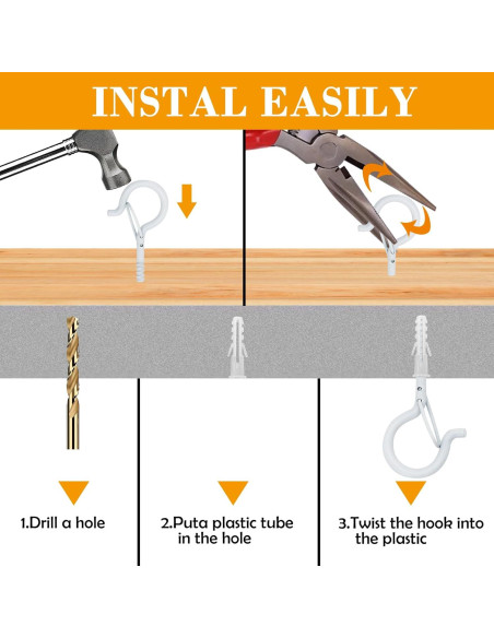 40 Ganchos de Tornillo Datttcc con Hebilla de Seguridad 5.8cm Blanco