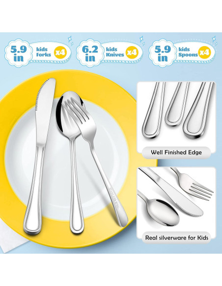 Juego de Cubiertos para Niños E-far 12 Piezas Acero Inoxidable