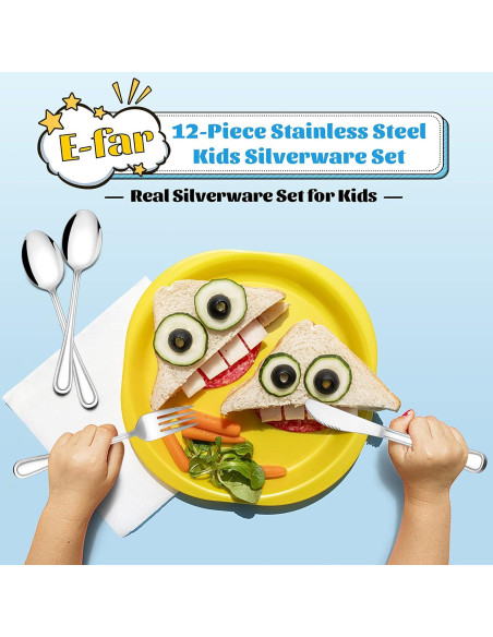 Juego de Cubiertos para Niños E-far 12 Piezas Acero Inoxidable
