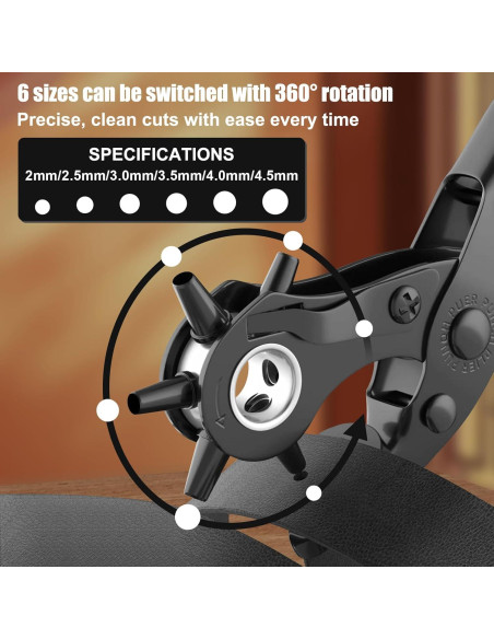 Perforador de Cuero Diyife, Kit Completo con 6 Tamaños, Negro