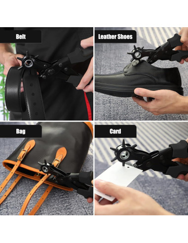 Perforador de Cuero Diyife, Kit Completo con 6 Tamaños, Negro