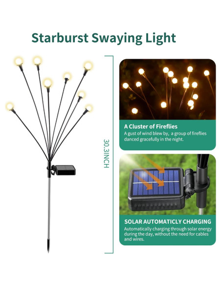 Luces Solares para Jardín VIGNUTO 2 Paquetes 16 LED IP65