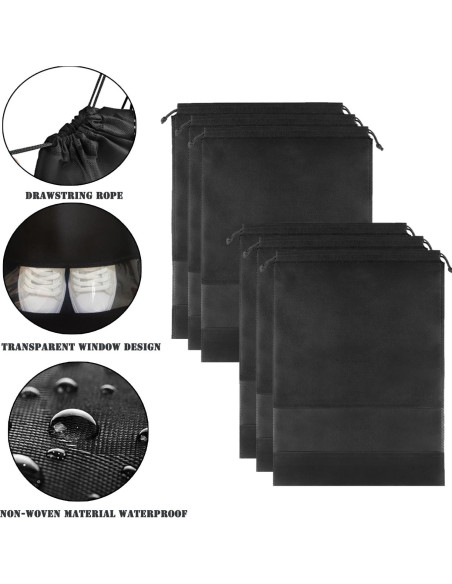 12 Bolsas de Zapatos Negras XL No Tejidas 32x44cm con Ventana