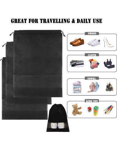 12 Bolsas de Zapatos Negras XL No Tejidas 32x44cm con Ventana