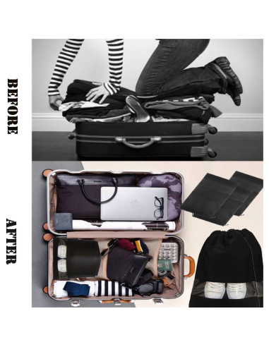 12 Bolsas de Zapatos Negras XL No Tejidas 32x44cm con Ventana