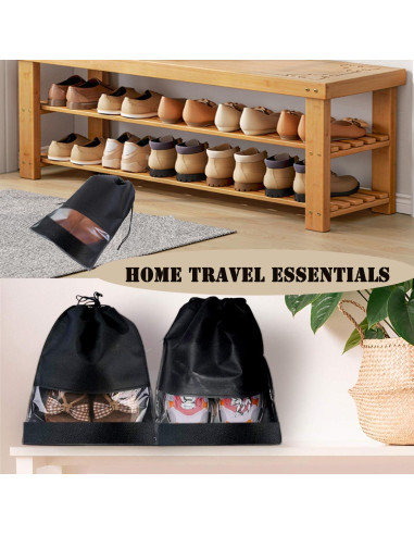 12 Bolsas de Zapatos Negras XL No Tejidas 32x44cm con Ventana