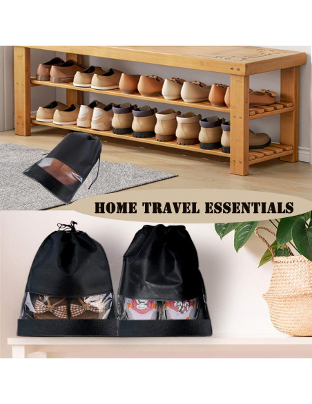 12 Bolsas de Zapatos Negras XL No Tejidas 32x44cm con Ventana