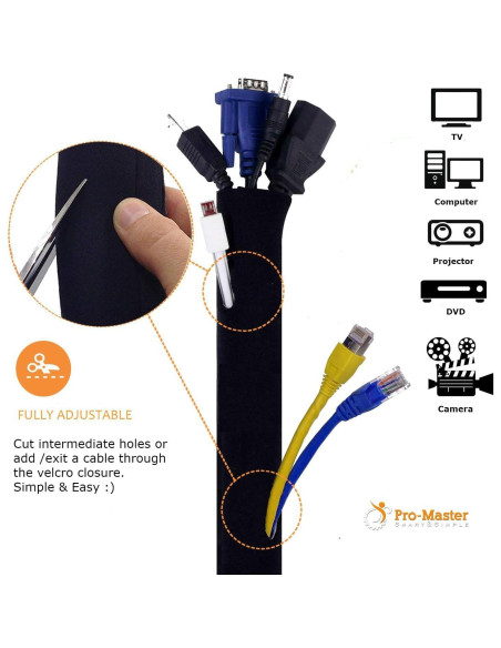 Manga de Gestión de Cables Pro-Master 160 cm Ajustable Neopreno Manga de Gestión de Cables Pro-Master 160 cm Ajustable Neopreno