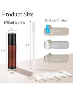 Set de 6 Botellas de Rodillo 10ml ZEJIA Vidrio Ámbar 2