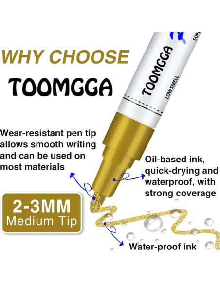 Marcadores de Pintura Negra TOOMGGA - Paquete de 2, Secado Rápido