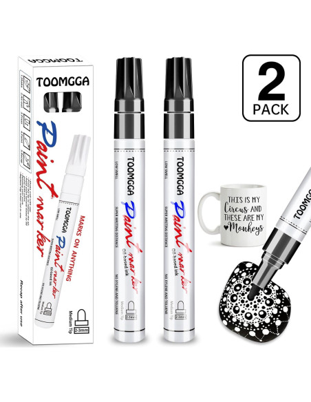 Marcadores de Pintura Negra TOOMGGA - Paquete de 2, Secado Rápido