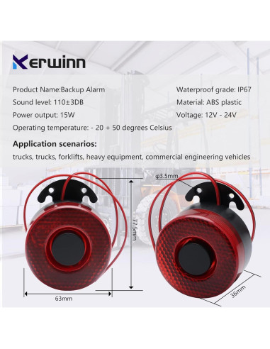 Alarma de Respaldo KERWINN TZ-Backup 24V 105DB con Luz LED