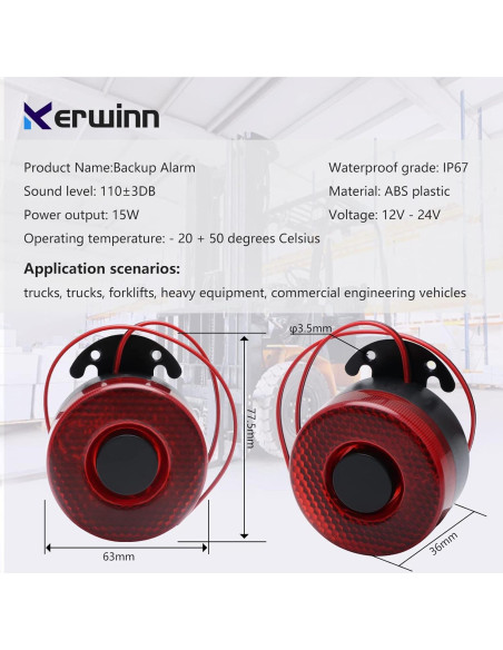 Alarma de Respaldo KERWINN TZ-Backup 24V 105DB con Luz LED